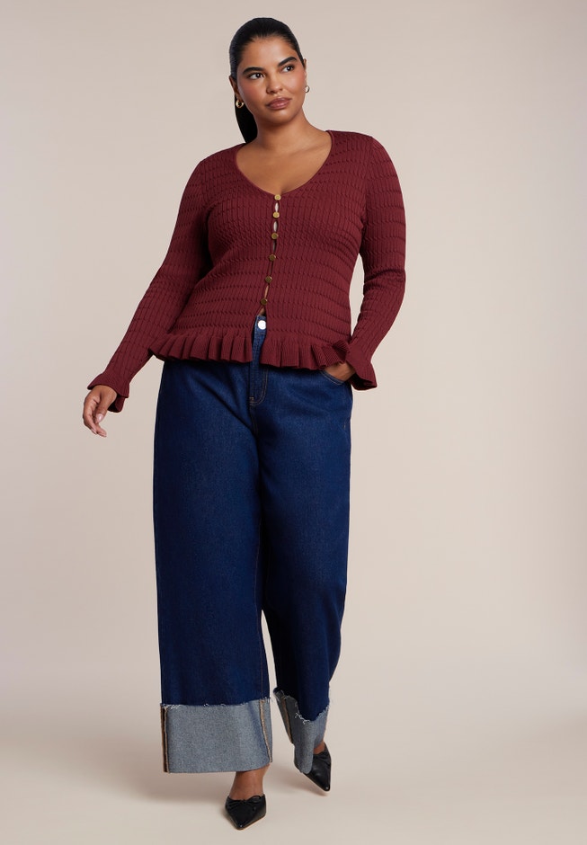 Ruffled V-Neck Cardigan image number 2
