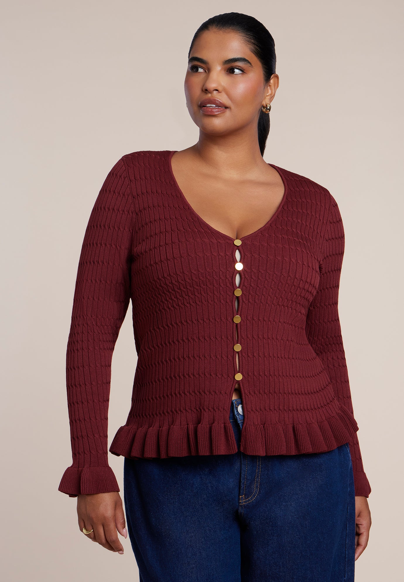 Ruffled V-Neck Cardigan image number 0