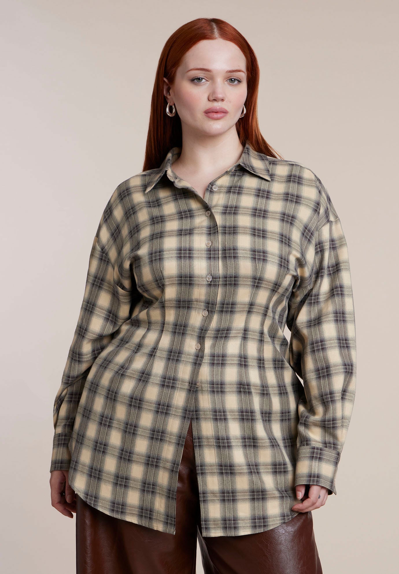 Cinched-Waist Plaid Flannel image number 0