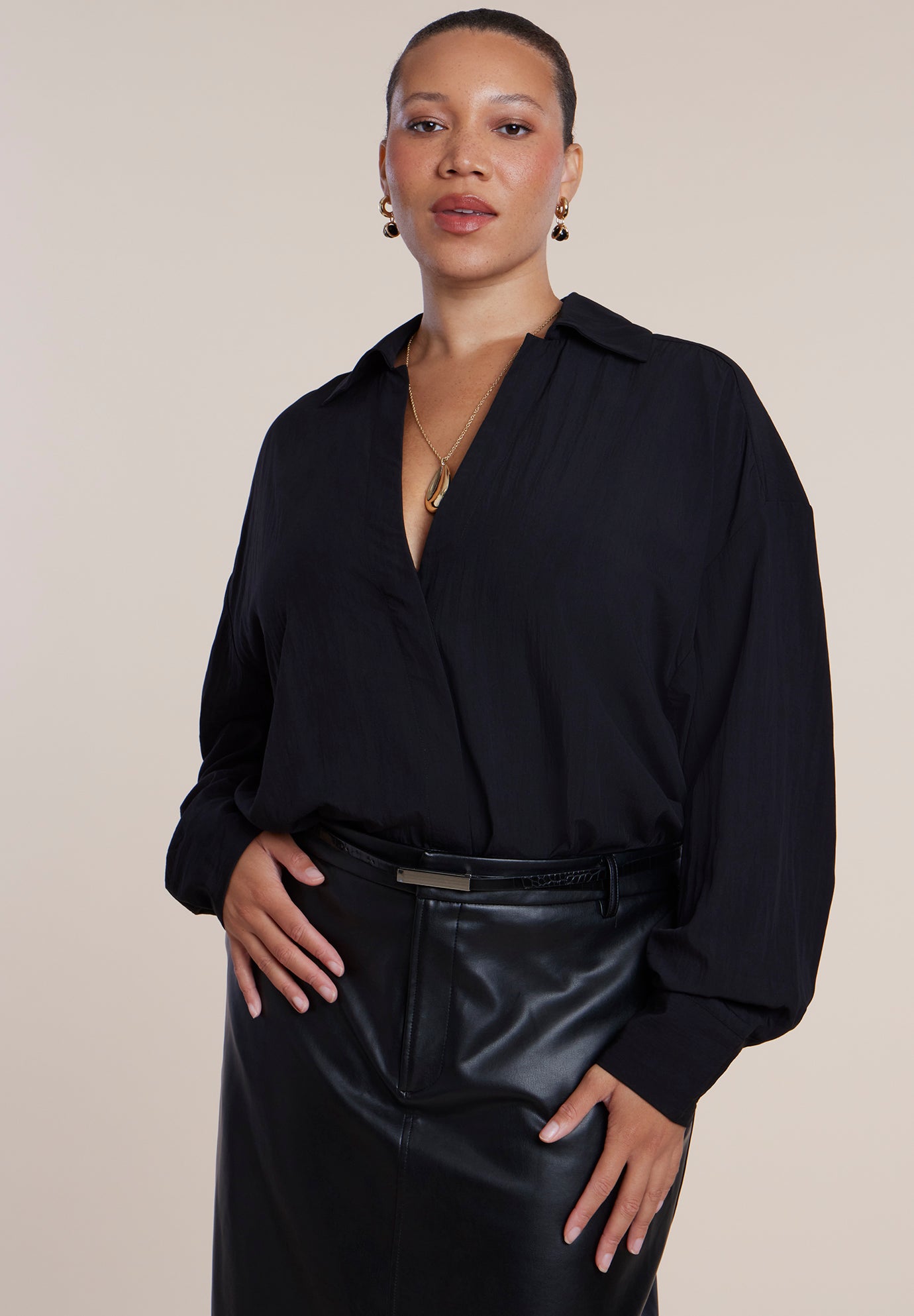 Boyfriend Shirt Bodysuit image number 0