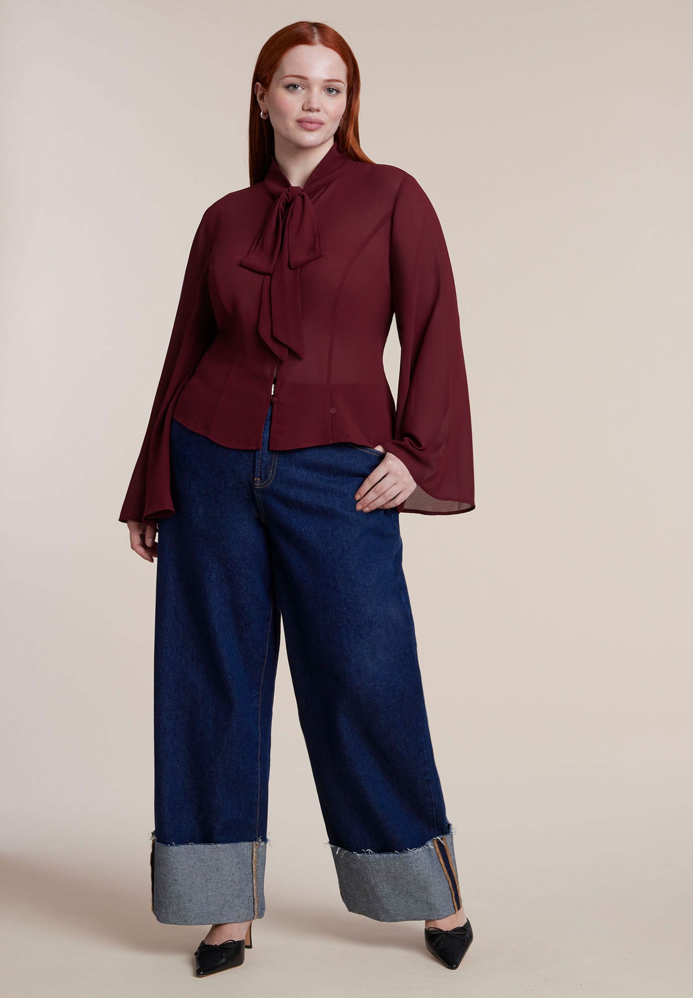 Tie-Neck Sheer Top image number 2