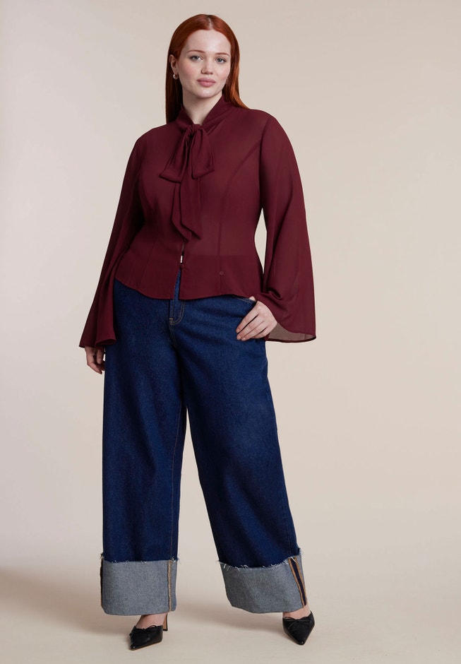 Tie-Neck Sheer Top image number 2