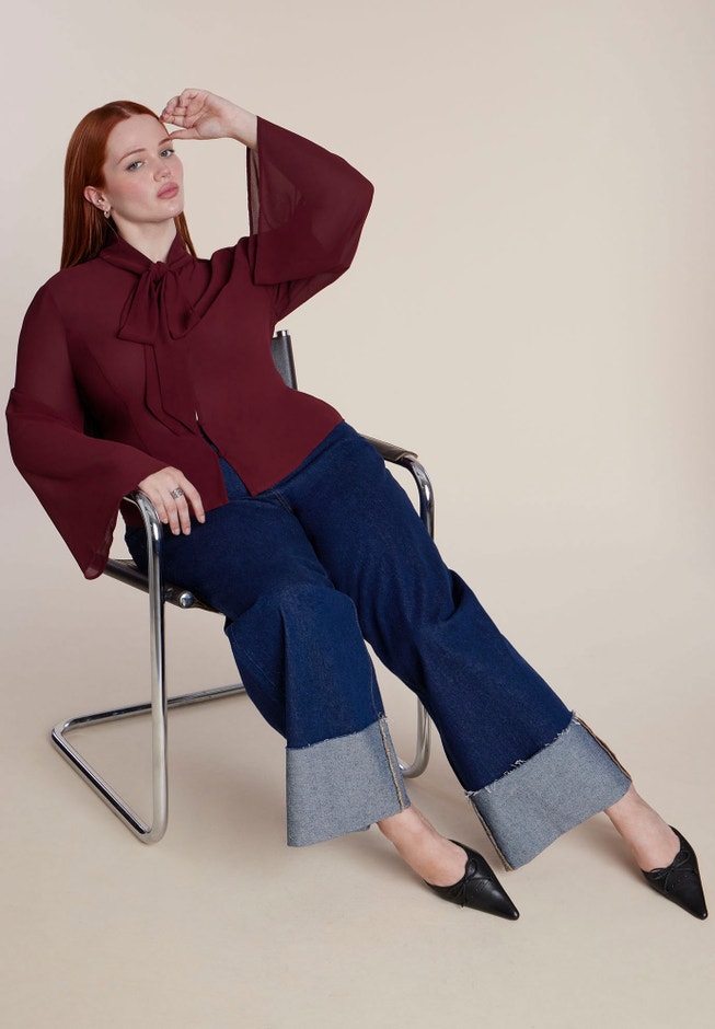 Tie-Neck Sheer Top image number 3