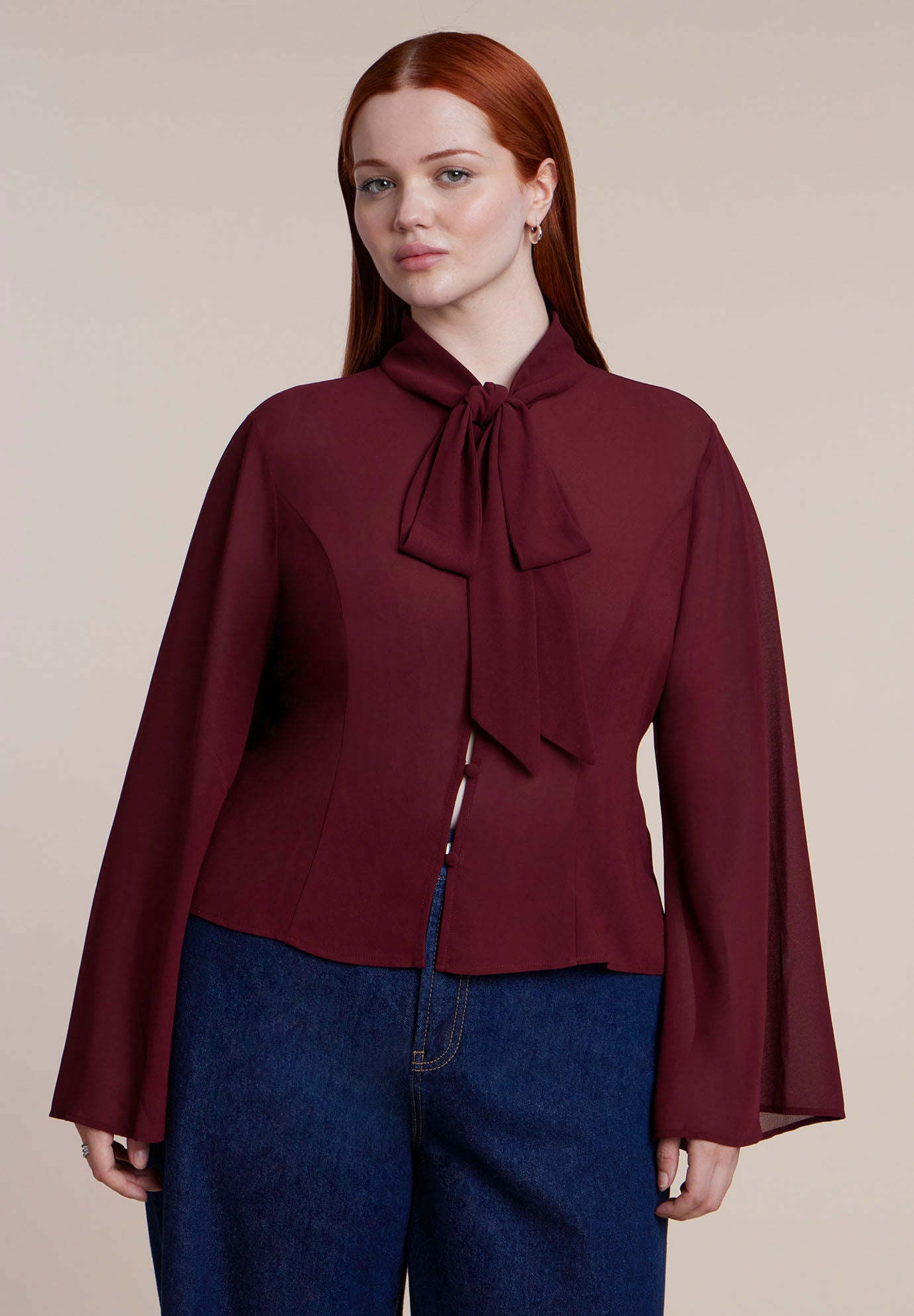 Tie-Neck Sheer Top image number 0