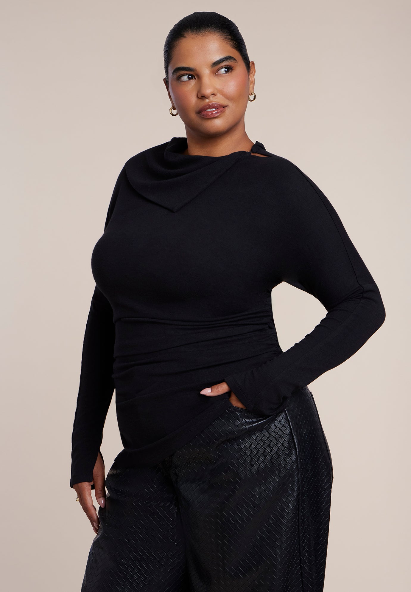 Draped Neck Knit Top