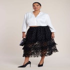 Ruffled Semi-Sheer Dot Midi Skirt image number 0