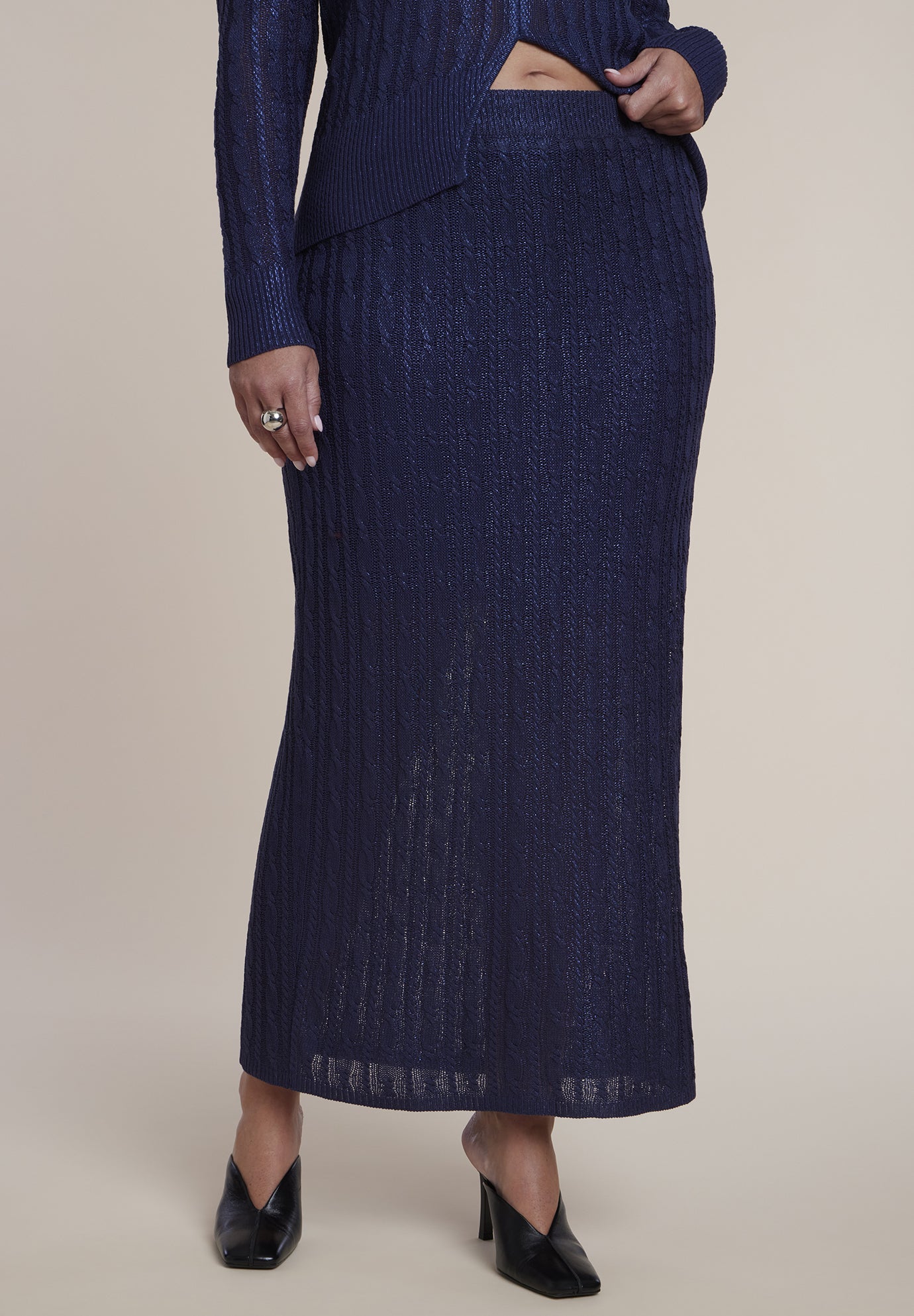 Metallic Knit Maxi Skirt image number 1