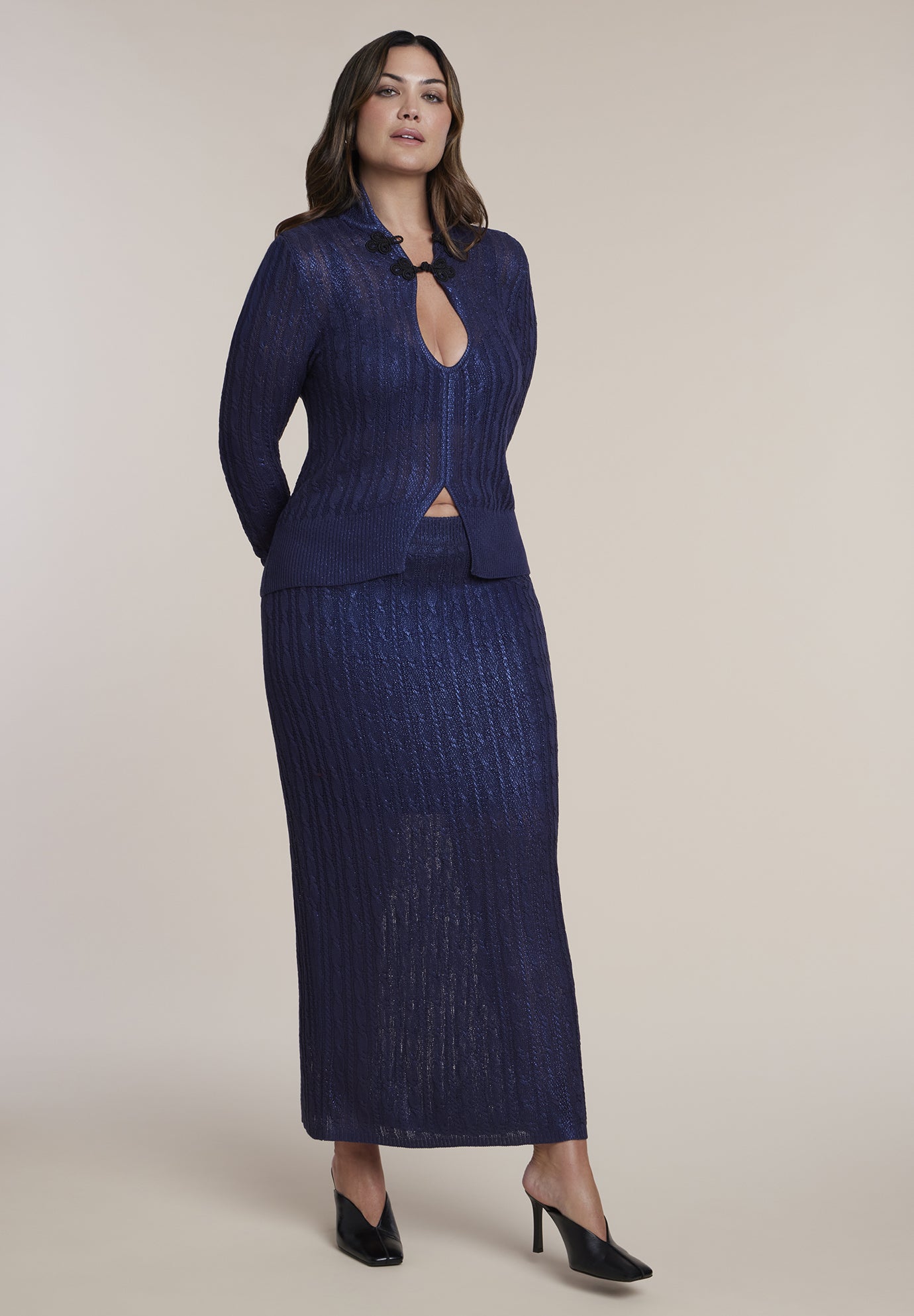Metallic Knit Maxi Skirt