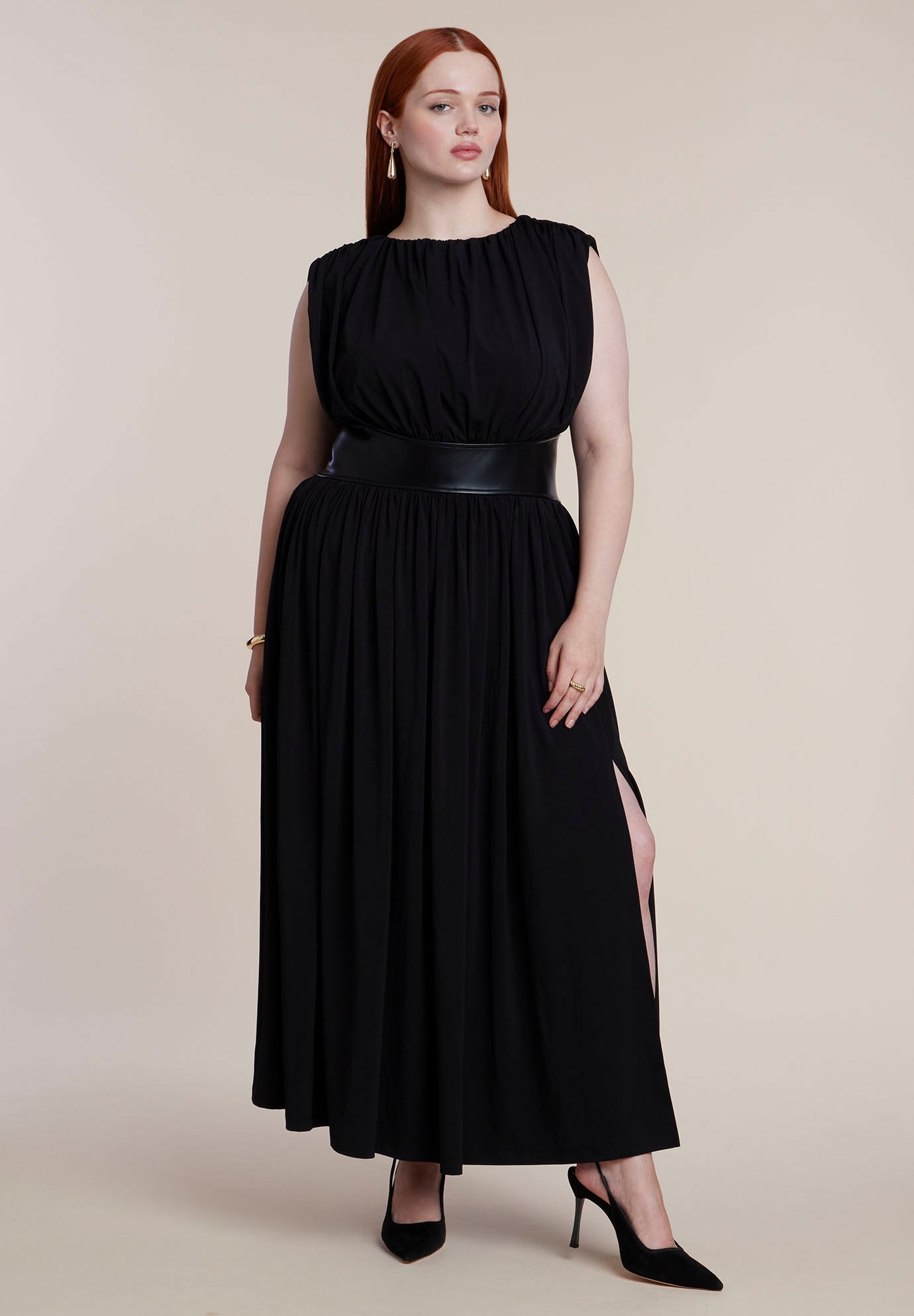 Faux Leather Detail Knit Maxi Dress