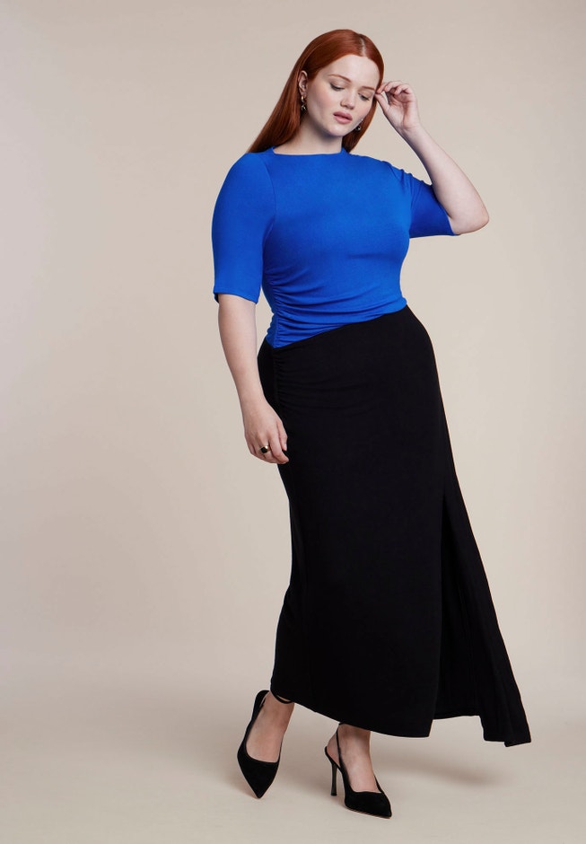 Colorblocked Elbow-Sleeve Maxi Dress image number 1