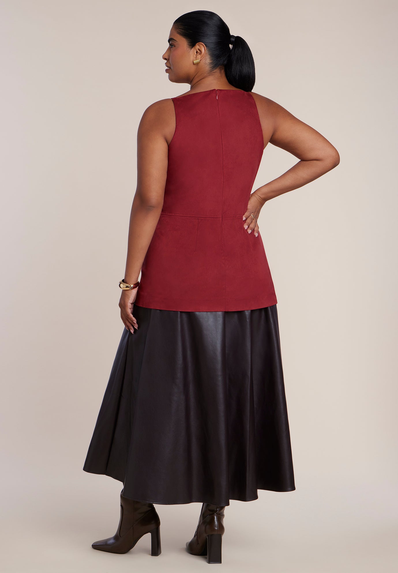Faux Suede & Faux Leather Combo Maxi Dress image number 1