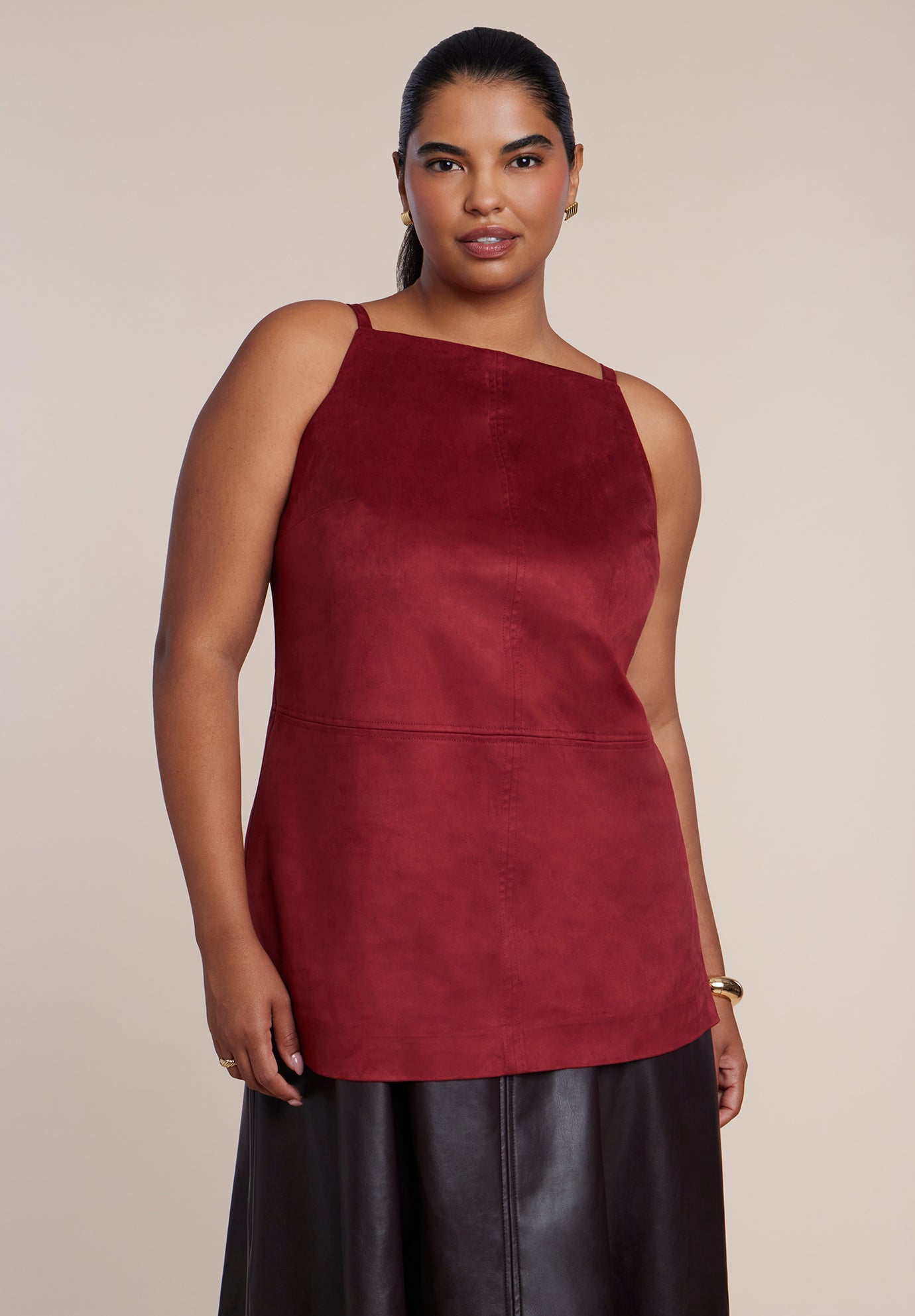 Faux Suede & Faux Leather Combo Maxi Dress image number 2