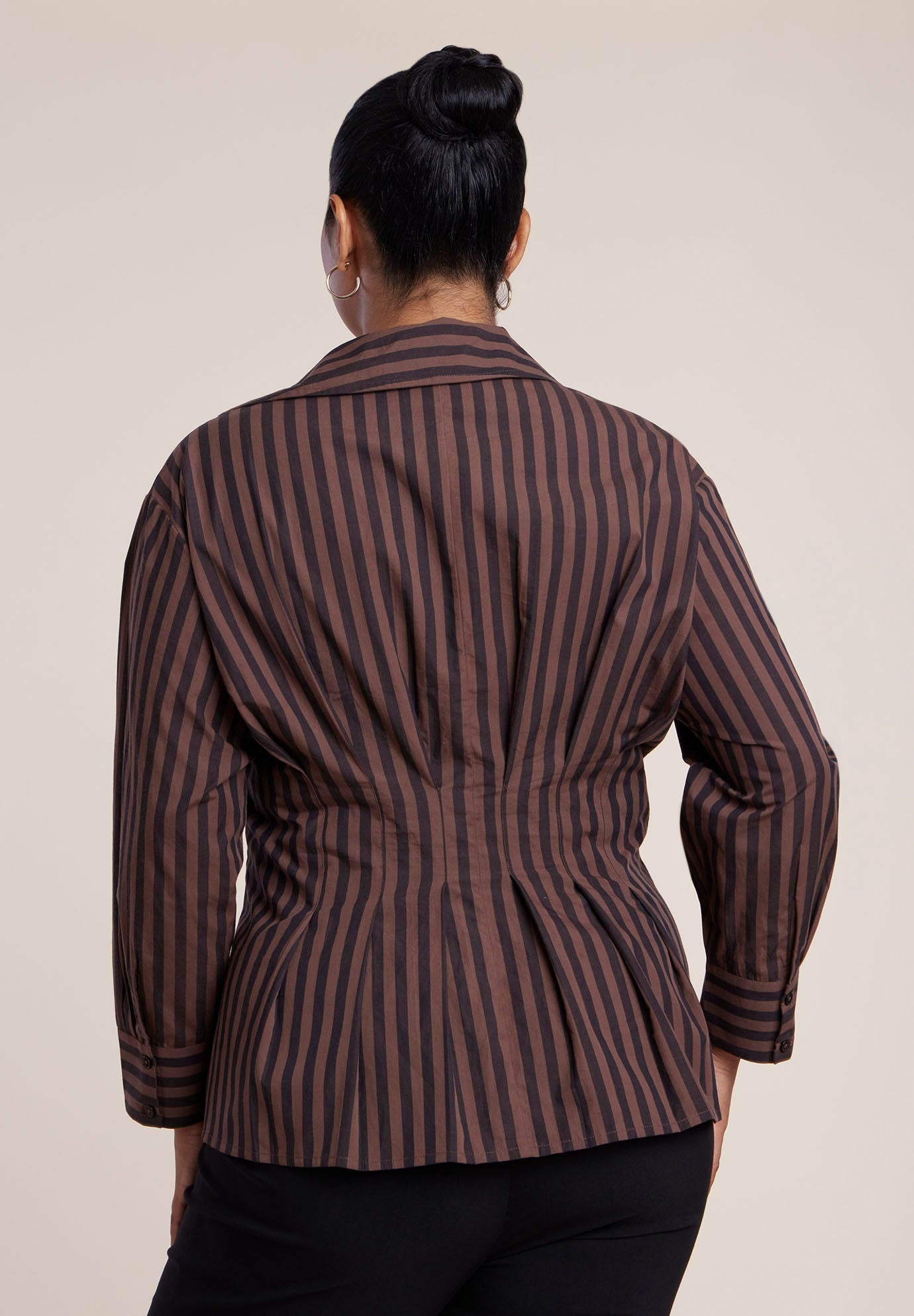 Pleated Striped Poplin Top image number 1