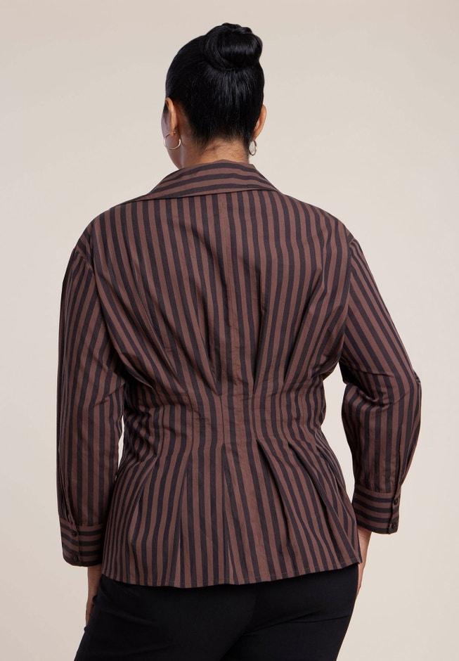 Pleated Striped Poplin Top image number 1