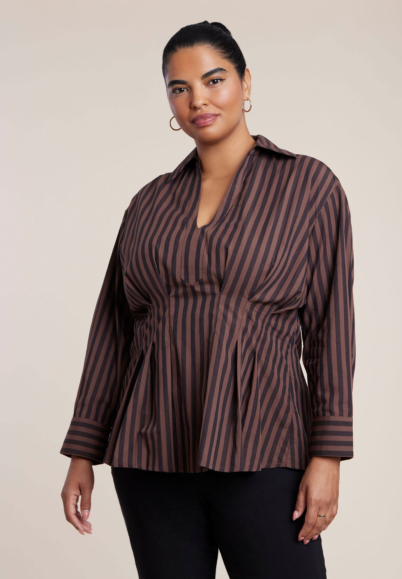 Pleated Striped Poplin Top image number 0