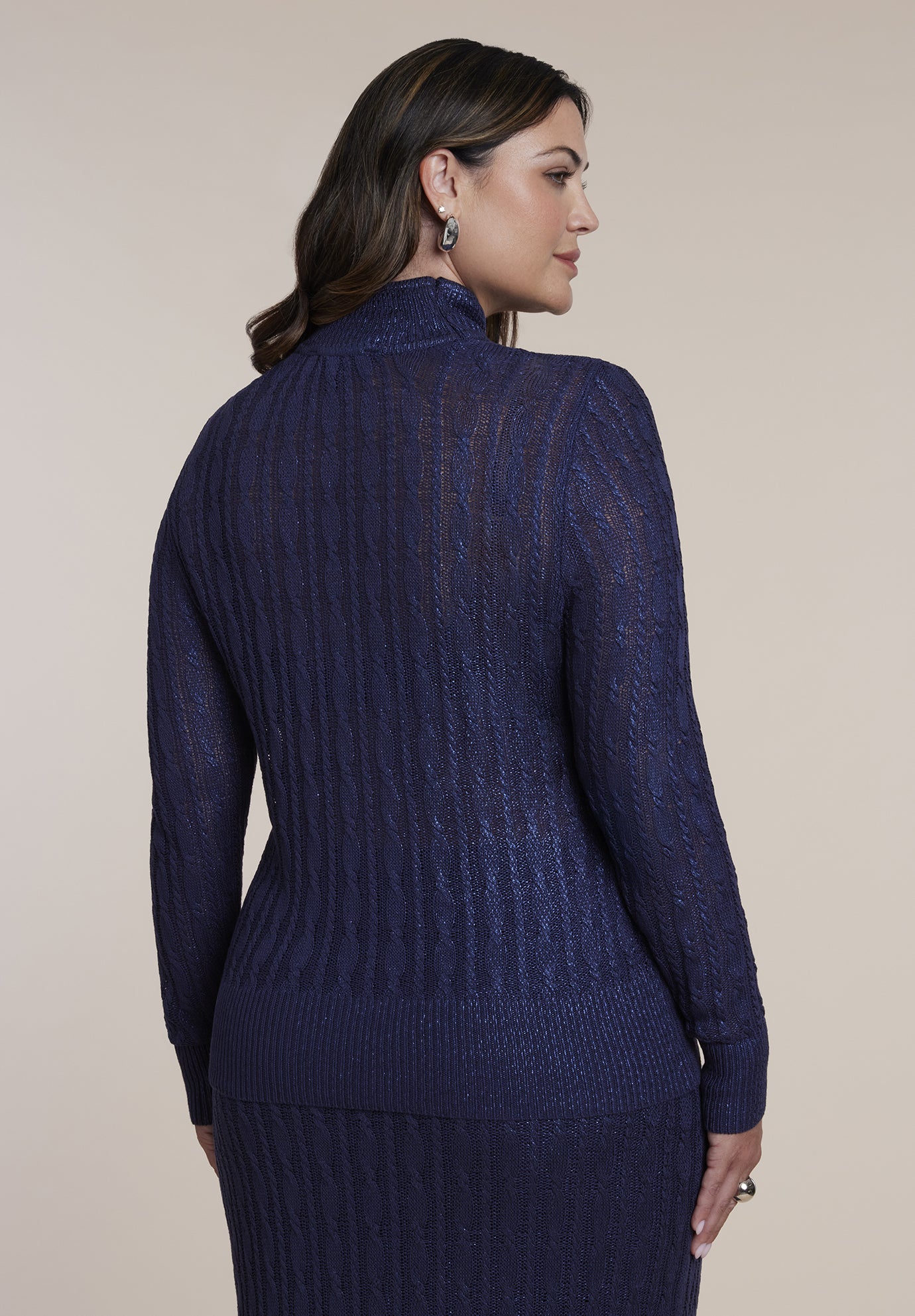 Open Neck Metallic Cable Knit Sweater image number 1