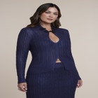 Open Neck Metallic Cable Knit Sweater image number 0