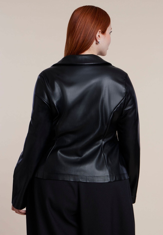 Fitted Faux Leather Collared Top image number 1