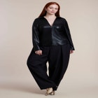 Fitted Faux Leather Collared Top image number 2
