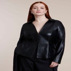Fitted Faux Leather Collared Top image number 0