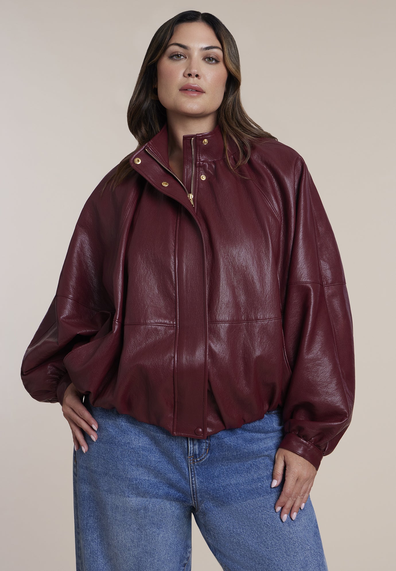 Faux Leather Cocoon Jacket
