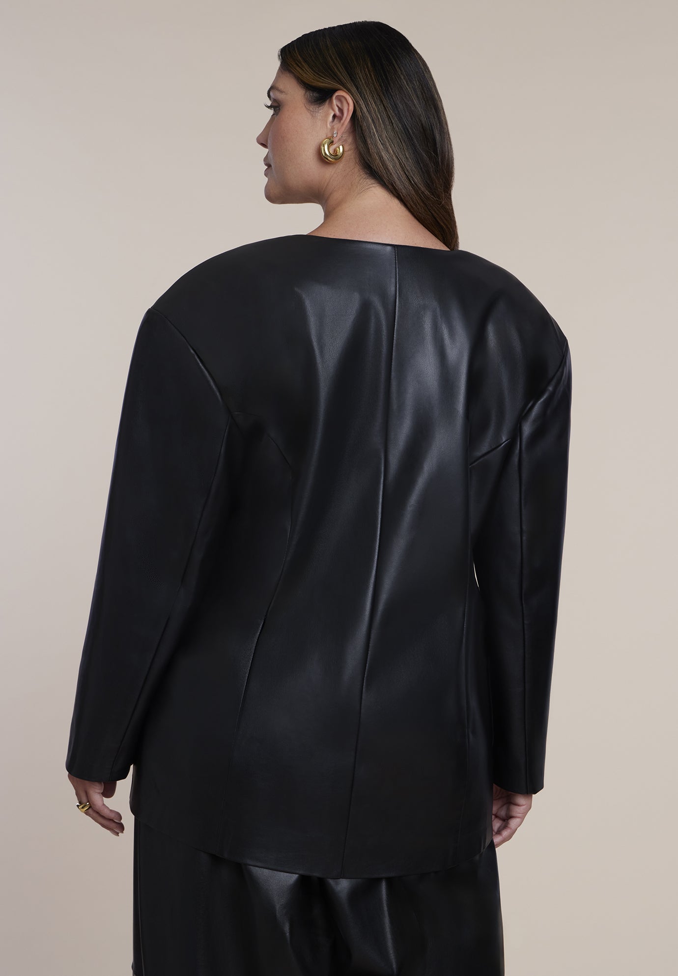 Button Detail Faux Leather Jacket image number 1