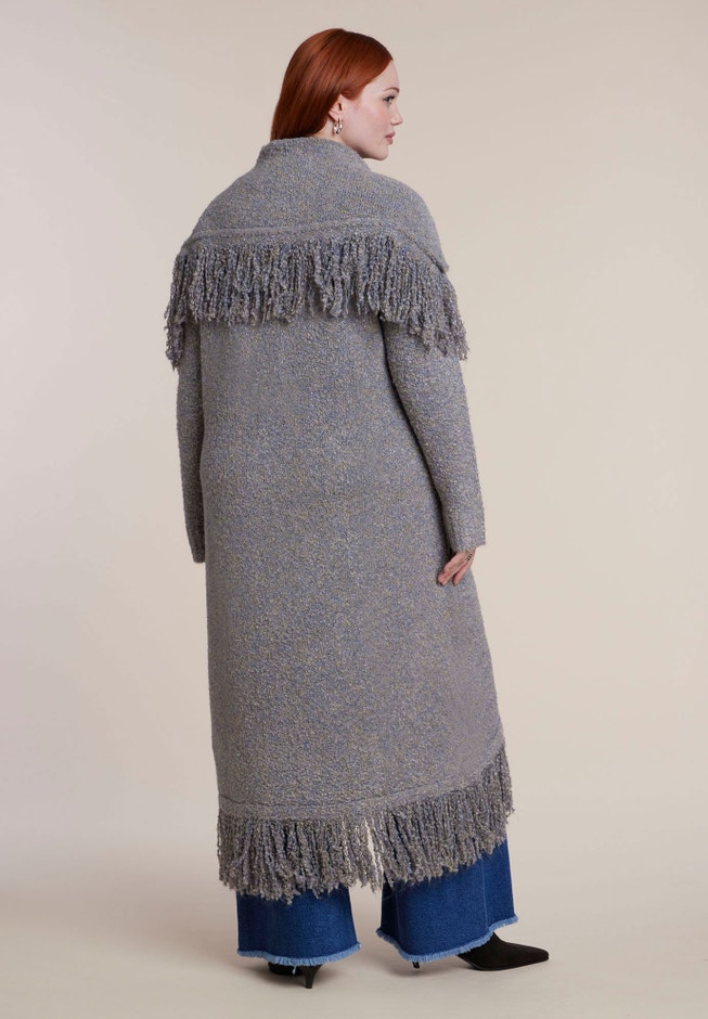 Shawl Collar Fringe Duster image number 1