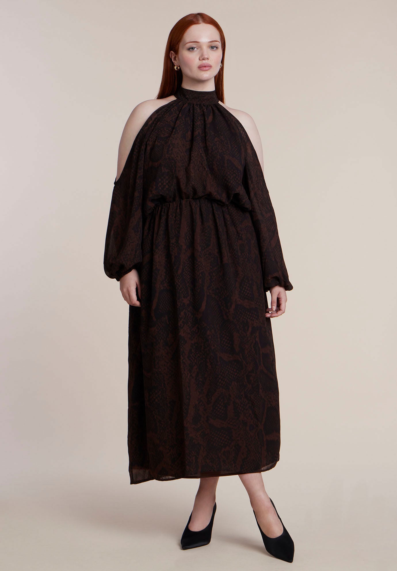Cold-Shoulder Chiffon Maxi Dress image number 1