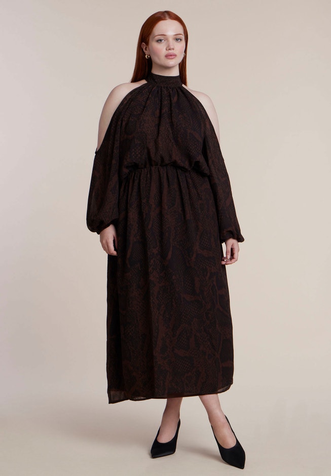 Cold-Shoulder Chiffon Maxi Dress image number 1
