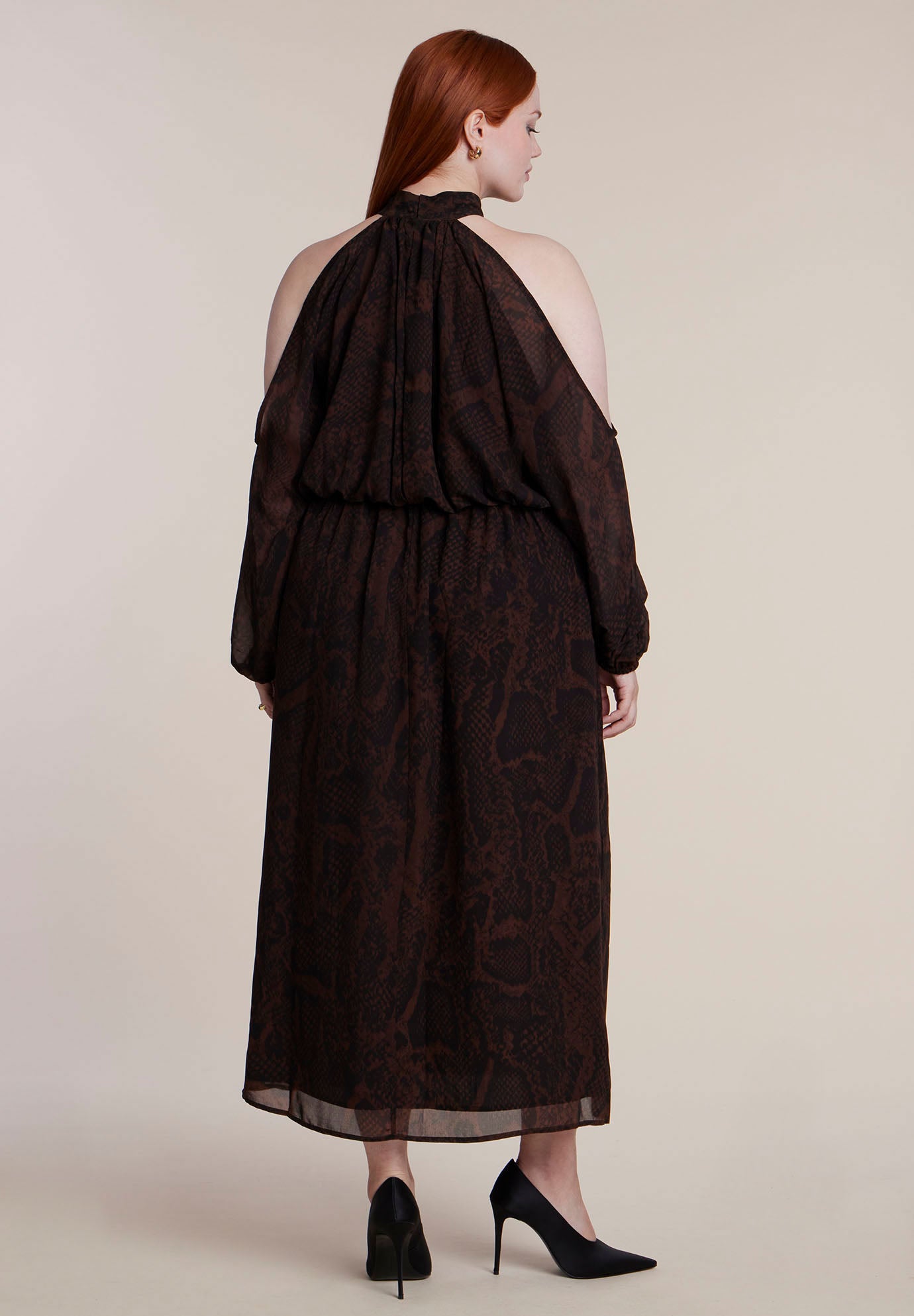 Cold-Shoulder Chiffon Maxi Dress image number 3