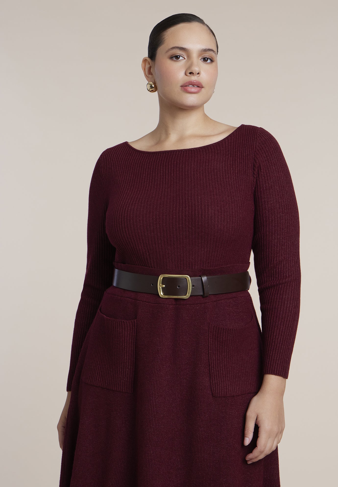 Belted Ribbed Sweater Maxi Dress image number 2