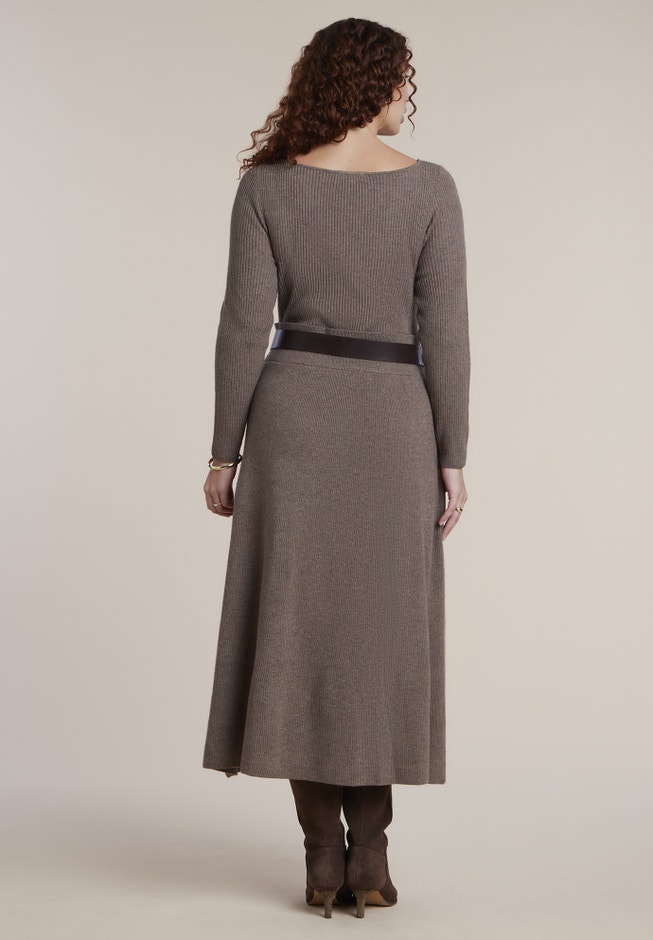 Belted Ribbed Sweater Maxi Dress image number 1