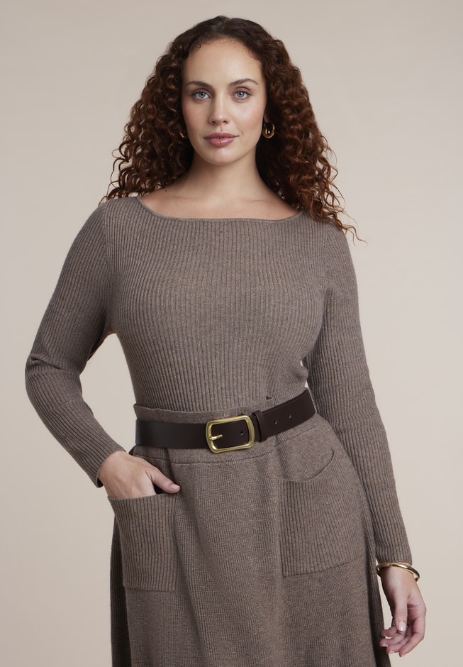 Belted Ribbed Sweater Maxi Dress image number 2