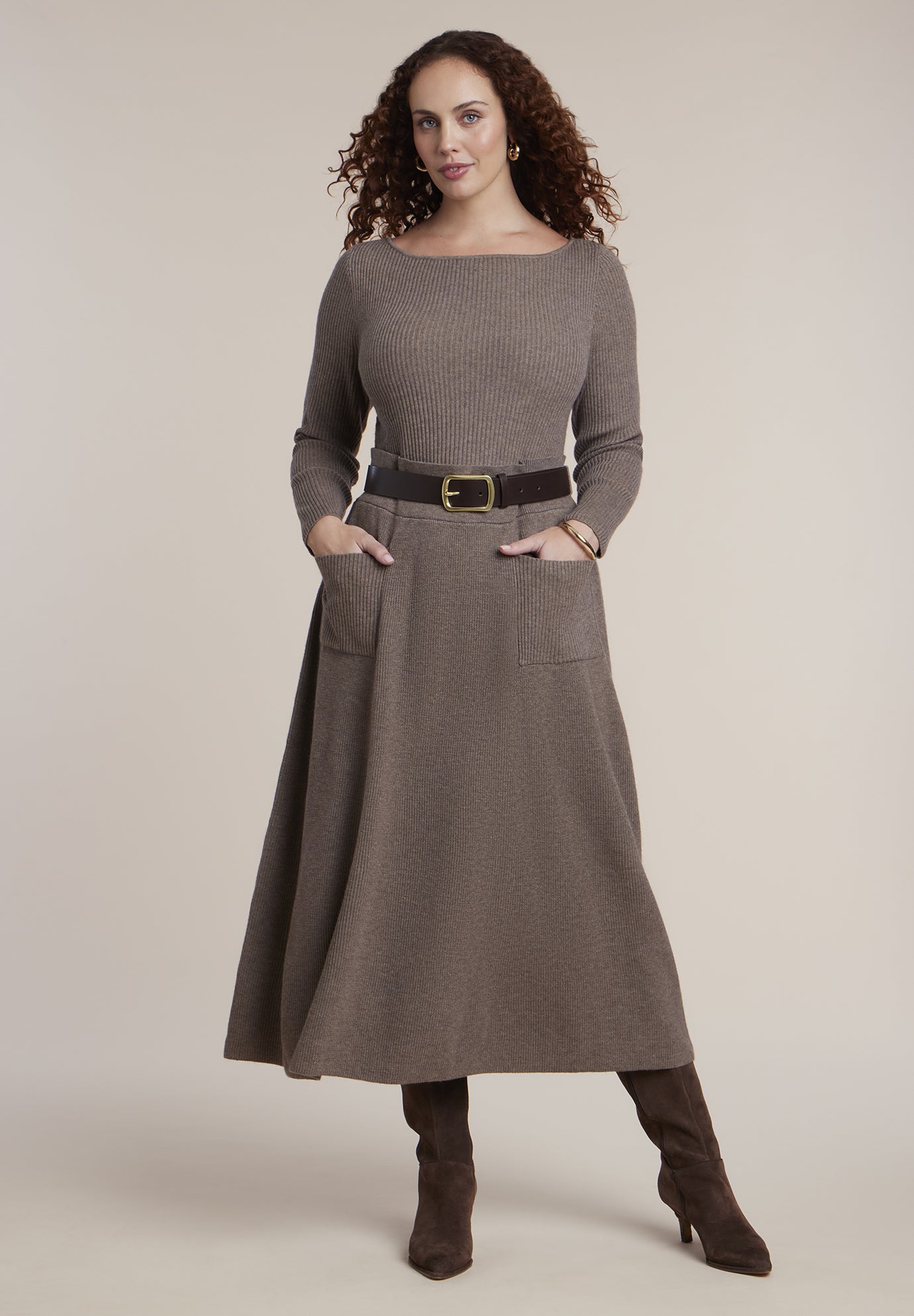 Belted Ribbed Sweater Maxi Dress image number 0