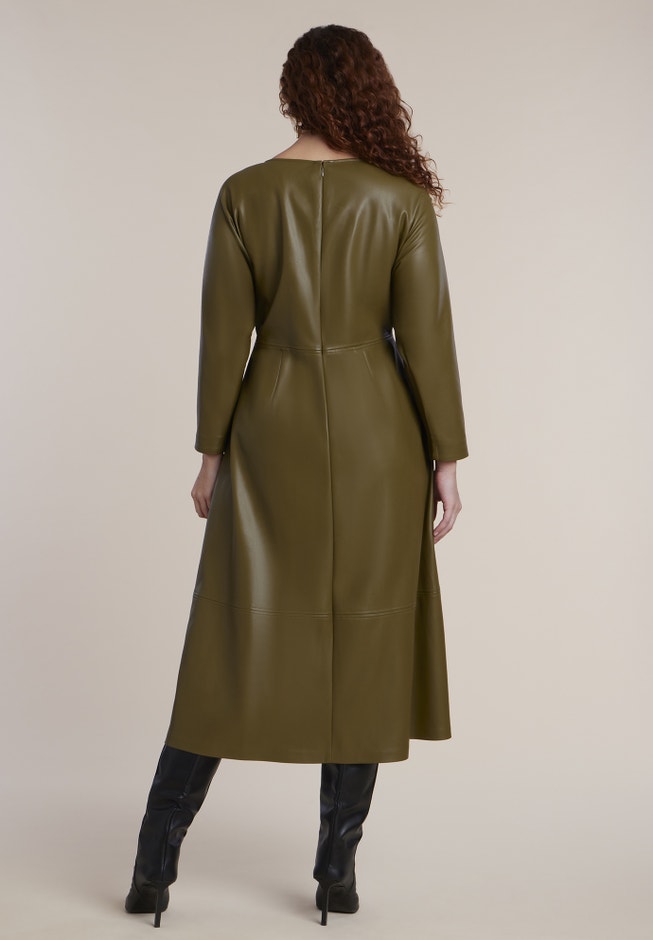Rounded Sleeve Faux Leather Maxi Dress image number 1