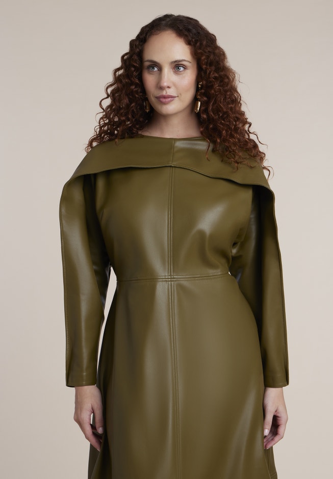 Rounded Sleeve Faux Leather Maxi Dress image number 2