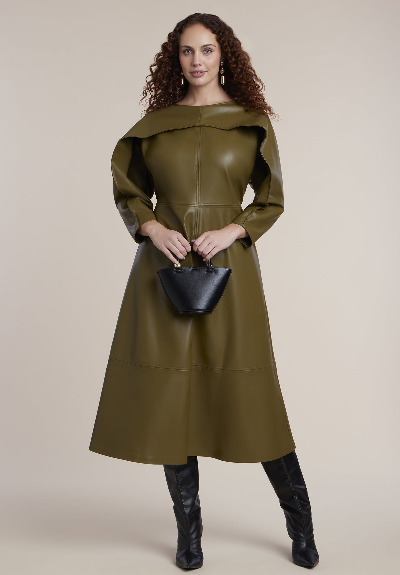 Rounded Sleeve Faux Leather Maxi Dress image number 0