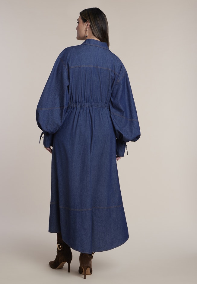 Balloon Denim Maxi Shirt Dress image number 1