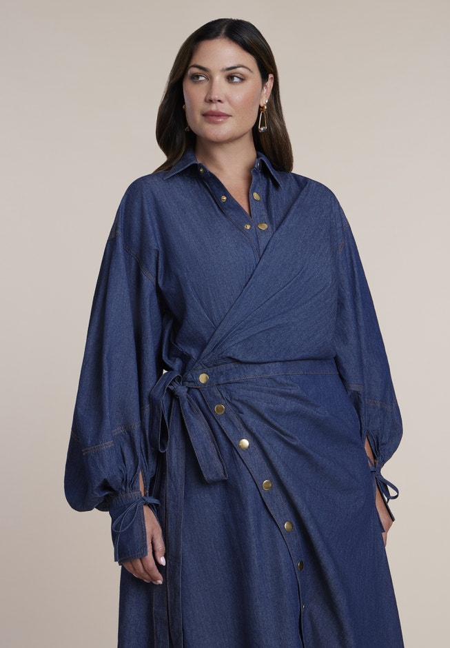 Balloon Denim Maxi Shirt Dress image number 2