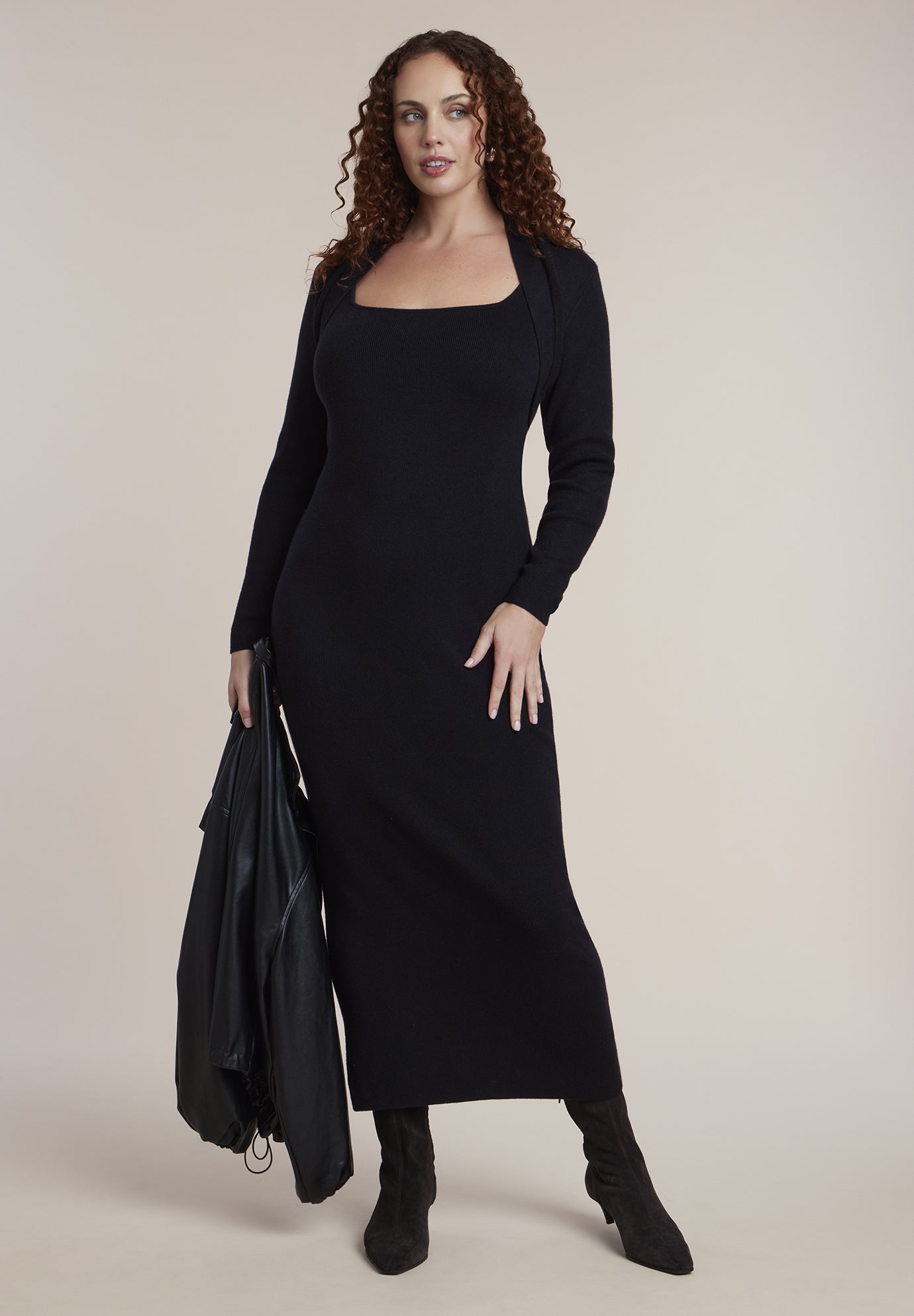 Shrug Detail Knit Maxi Dress