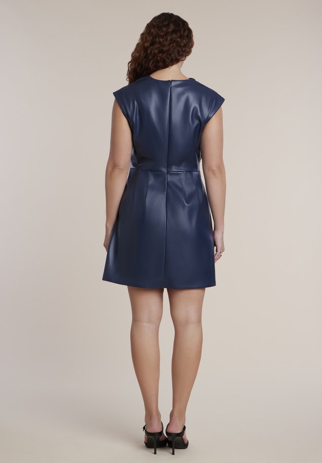 Funnel Neck Faux Leather Mini Dress image number 1