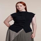 Pleated Button-Front Mock Neck Top image number 0