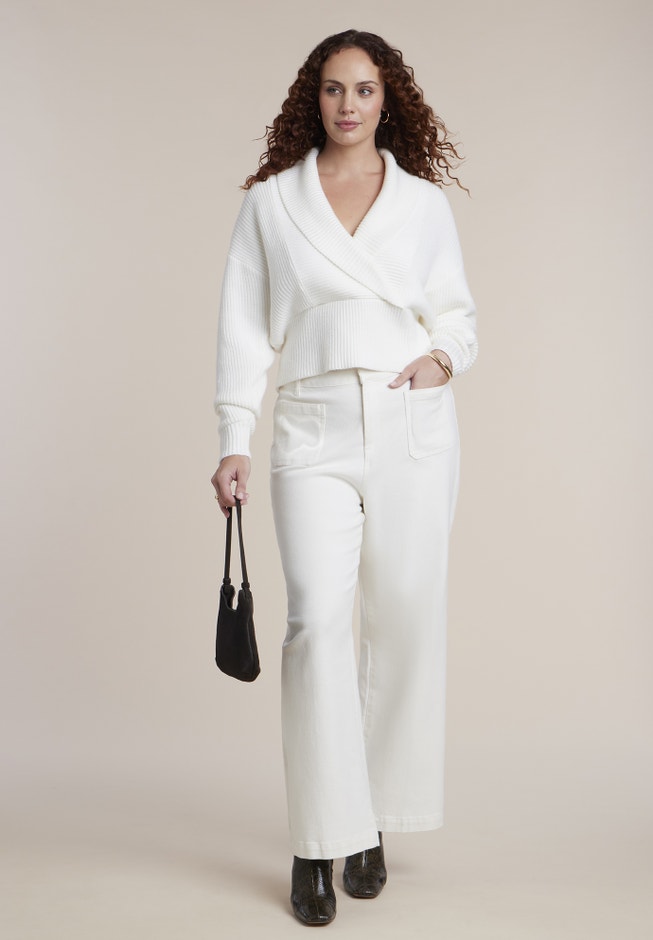 Overlapped Collar Ribbed Sweater image number 2
