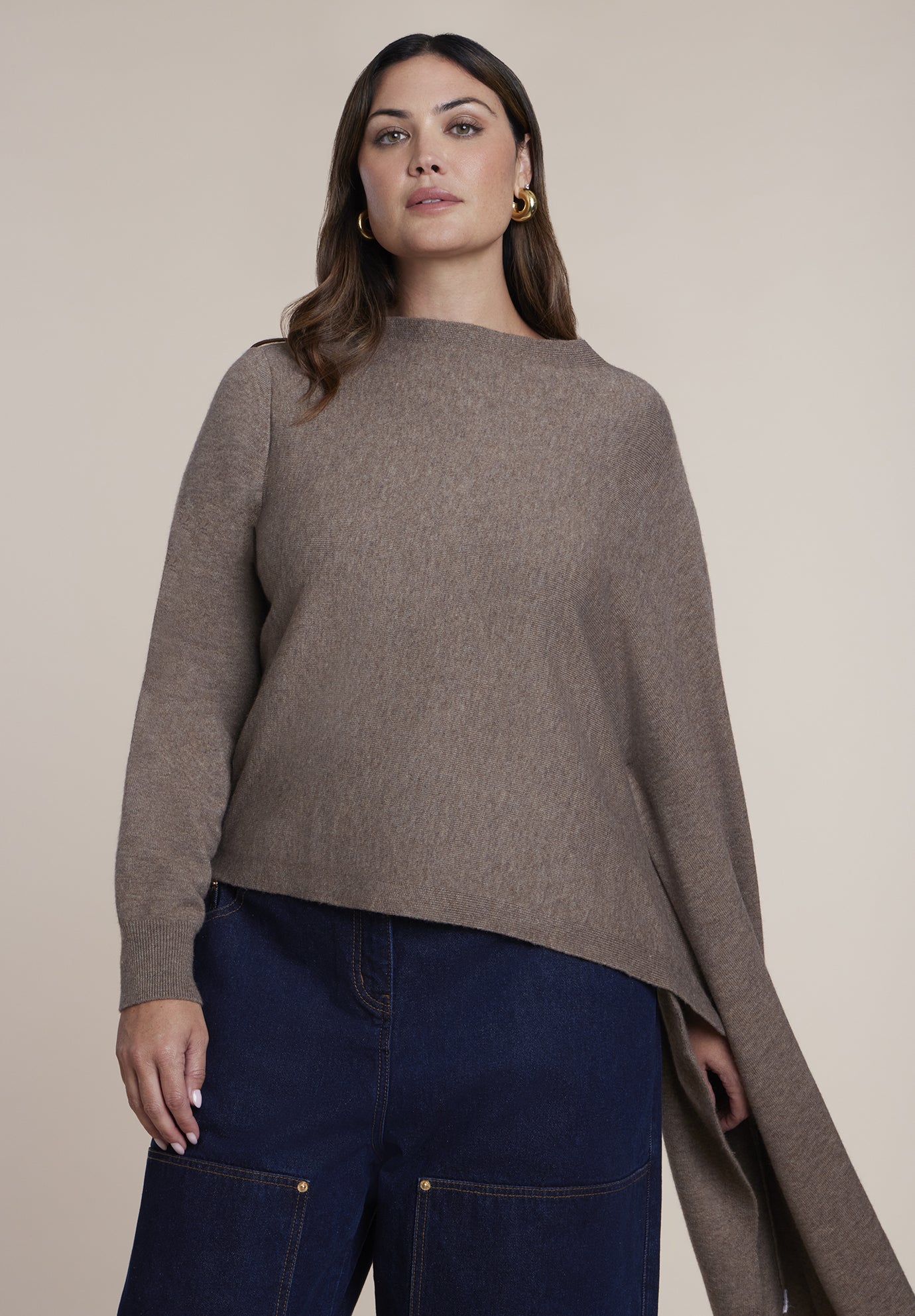 Asymmetrical Cape Sleeve Sweater image number 0