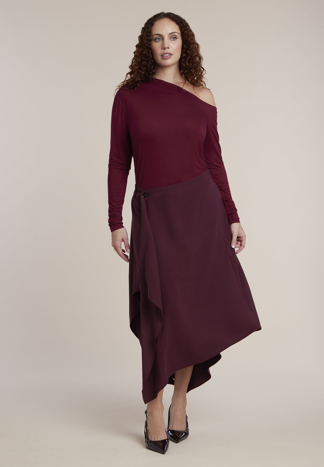 Layered Drape Midi Skirt