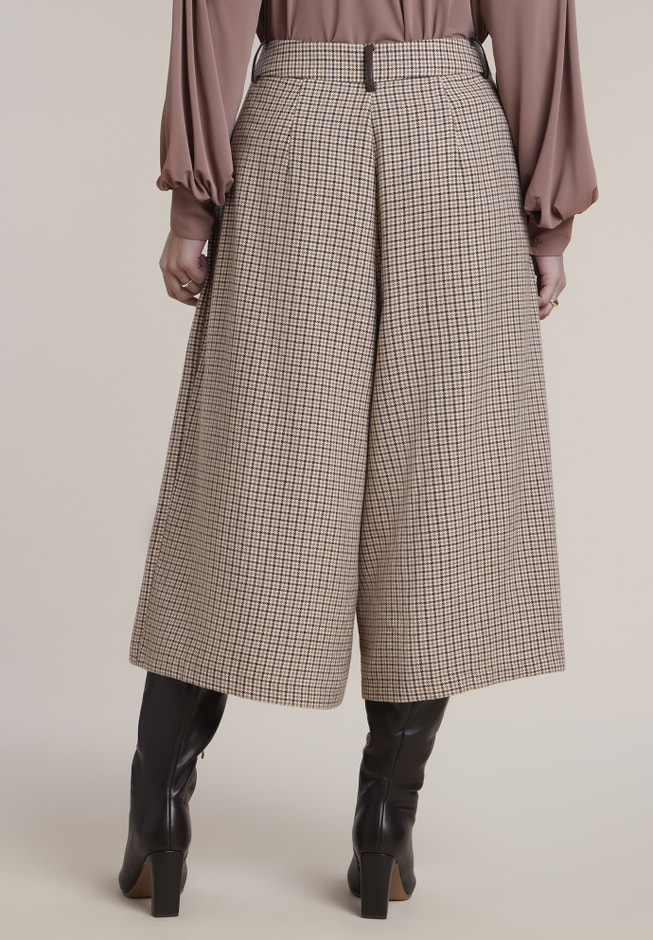 Pleated Houndstooth Wide-Leg Culotte image number 2