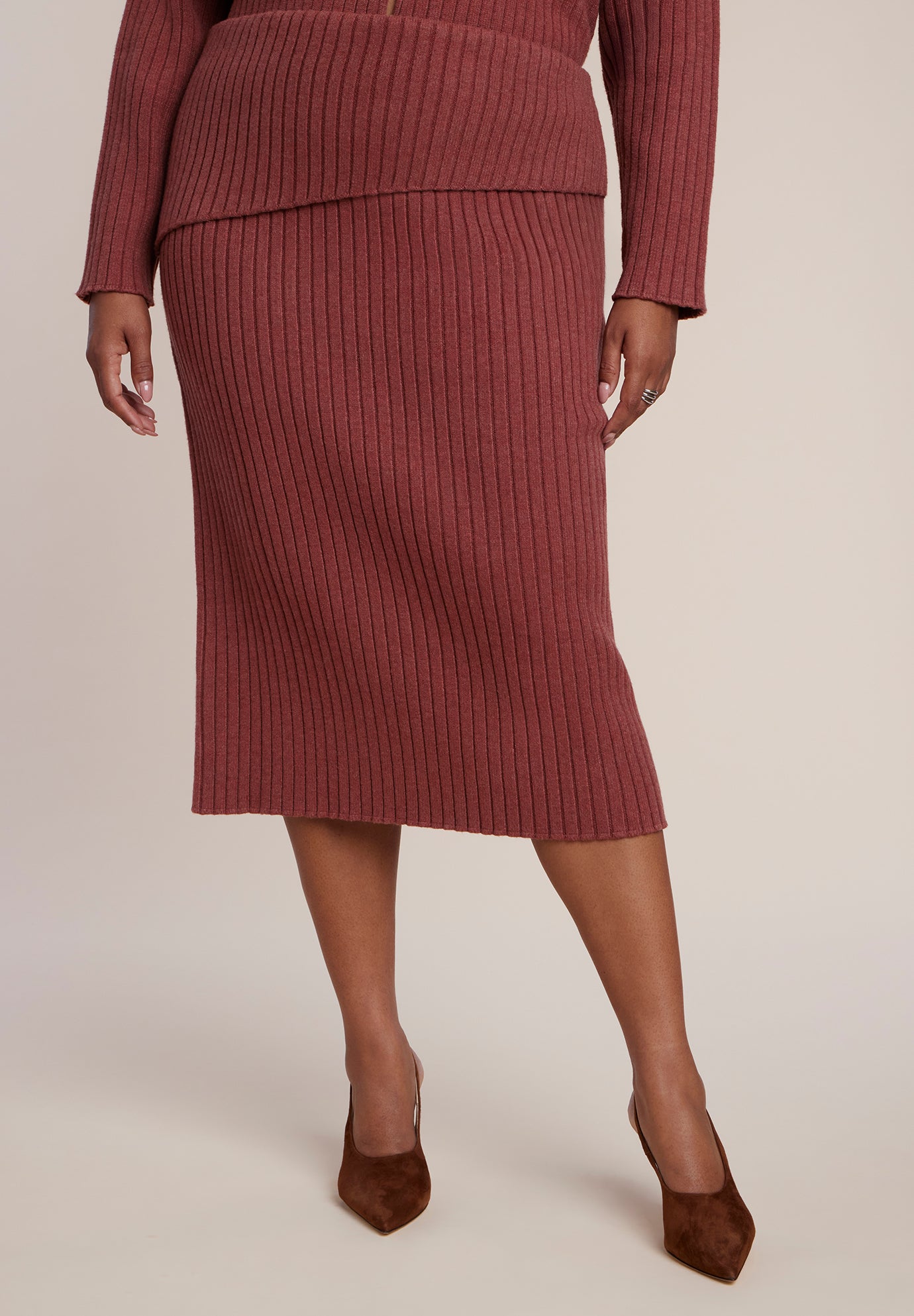 Foldover Rib Knit Midi Skirt image number 1