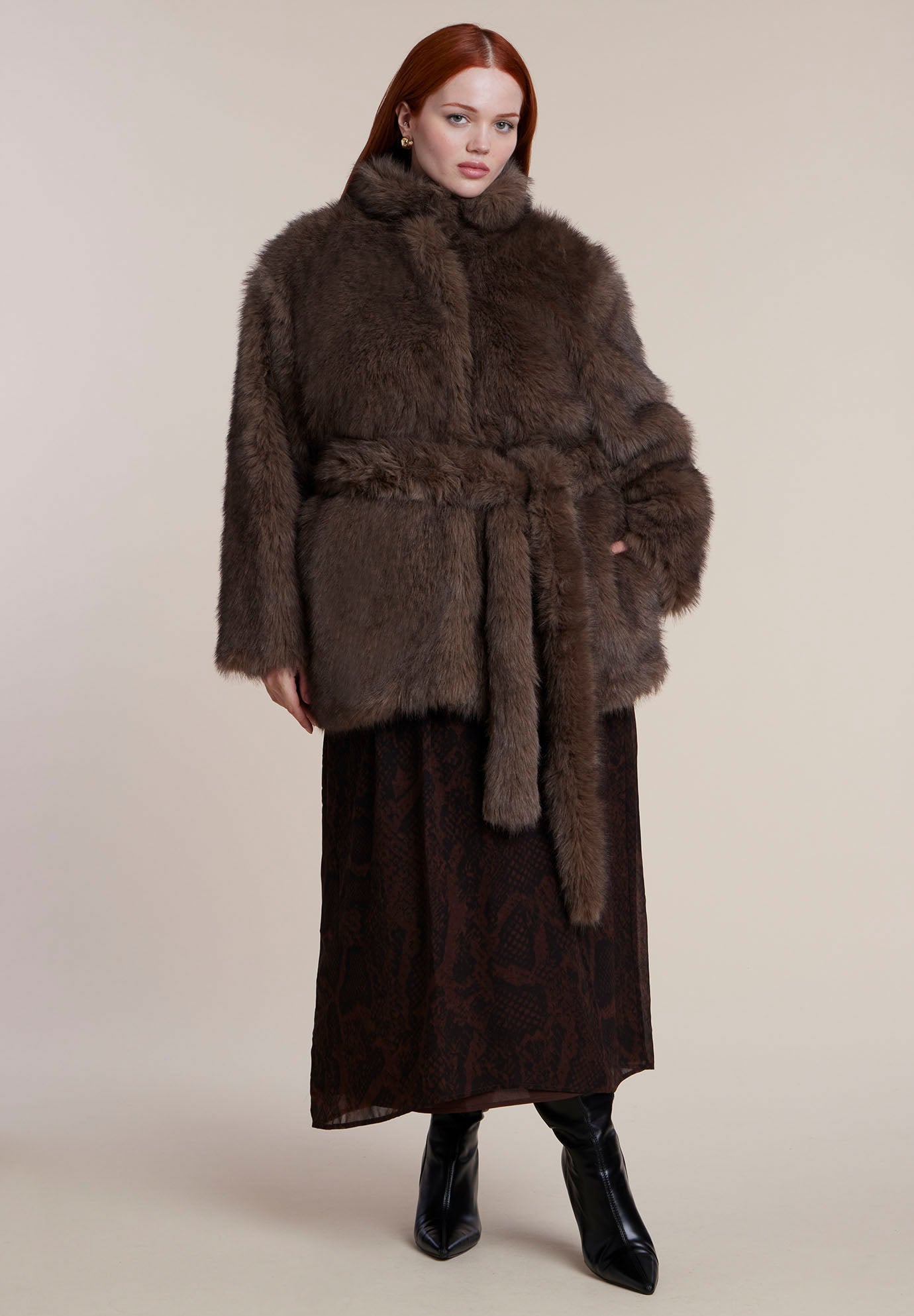 Belted Faux Fur Jacket