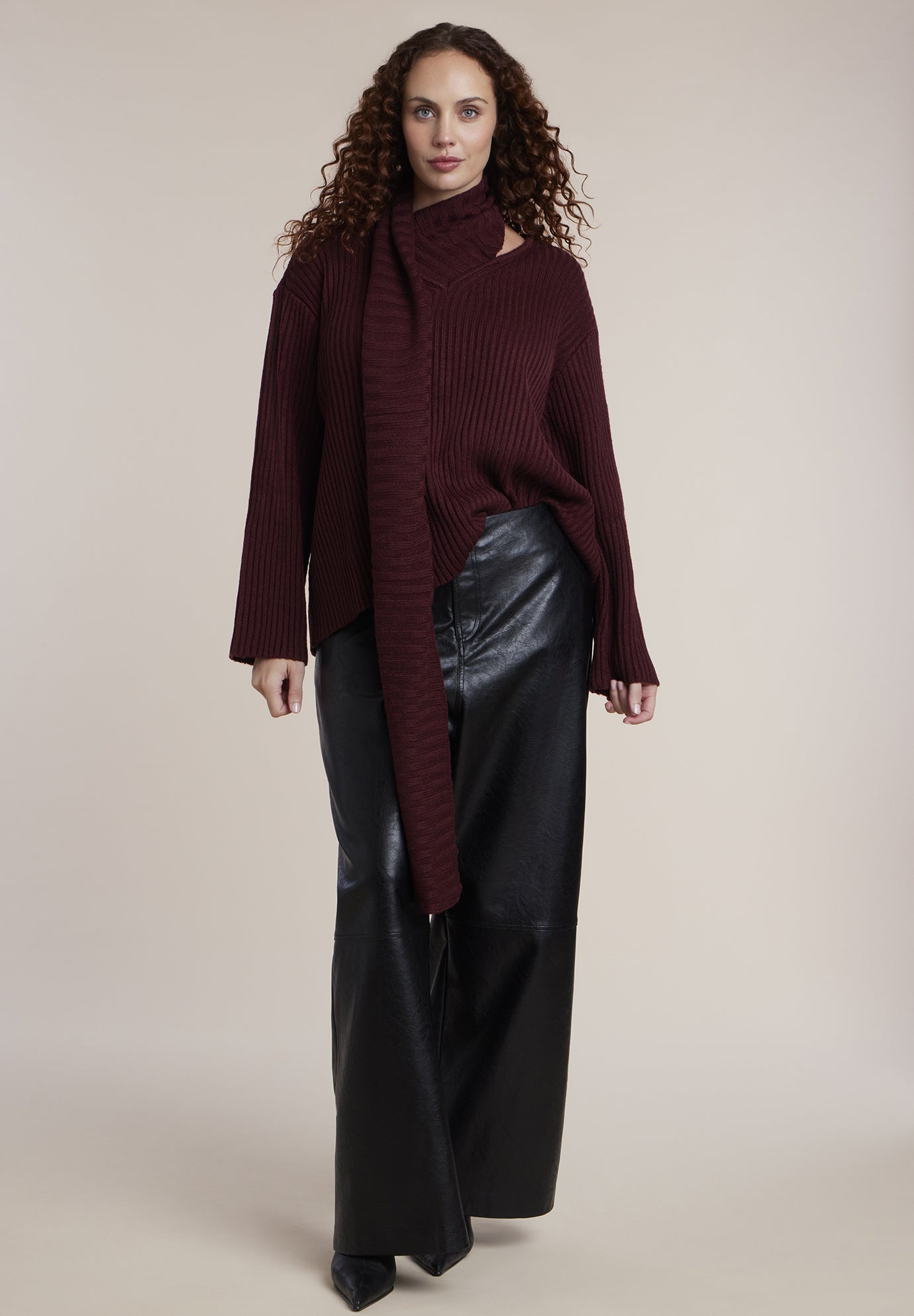 Brushed Scarf Neck Sweater image number 2