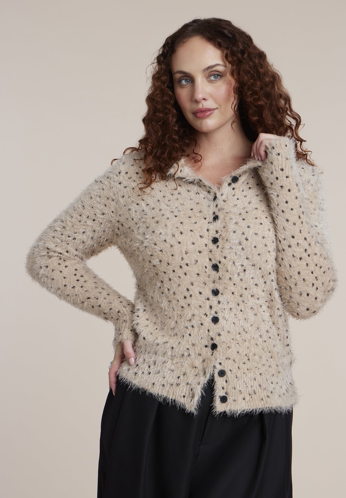 Dotted Fuzzy Cardigan